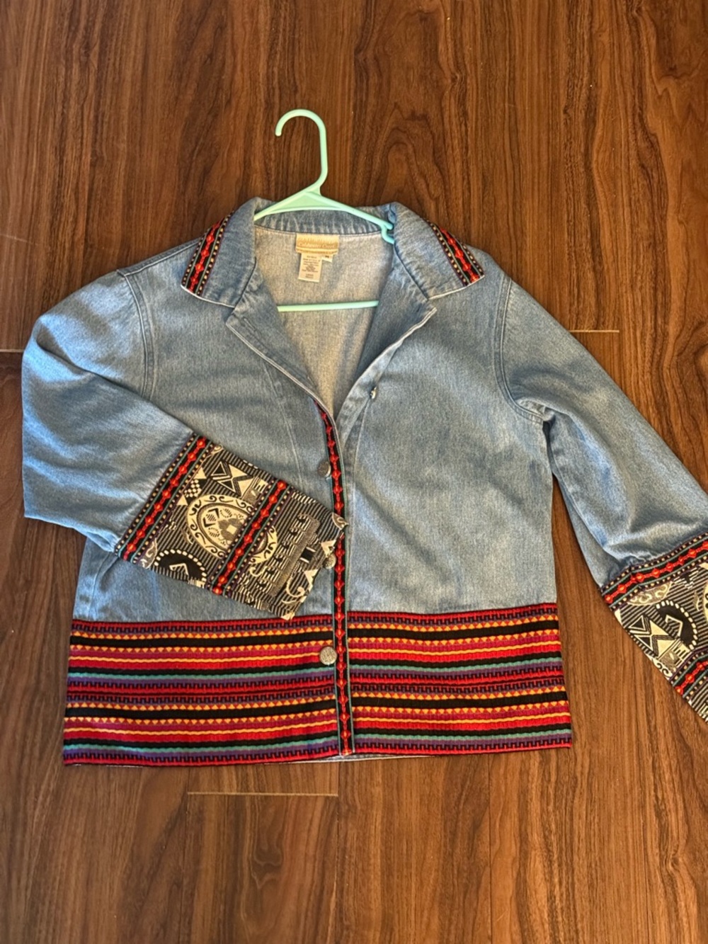 Denim Jacket with Aztec Sleeves and Hem
